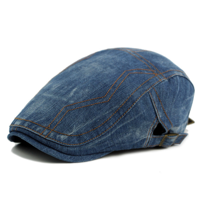 The Riveter — Contrast Stitch Denim Flat Cap