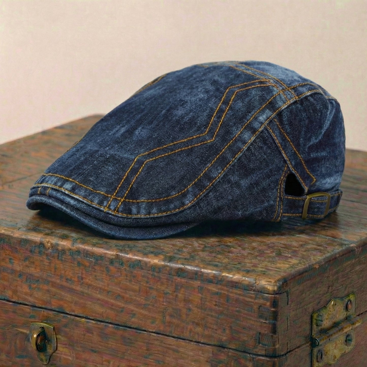 The Riveter — Contrast Stitch Denim Flat Cap
